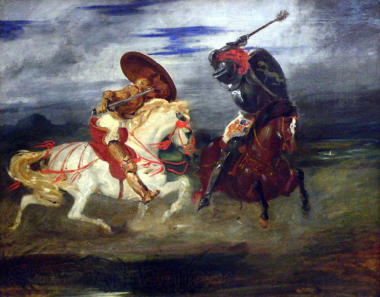 Eugene Delacroix Combat de chevaliers dans la campagne France oil painting art